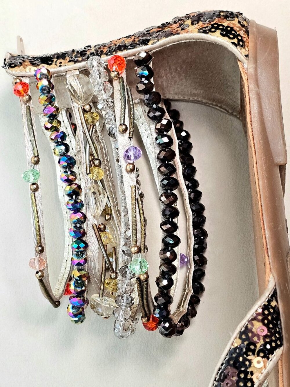 ZIGI Girl Femme Crystal Gladiator Sandals Size 10 Champagne Beaded Flat Sandals - Picture 7 of 14